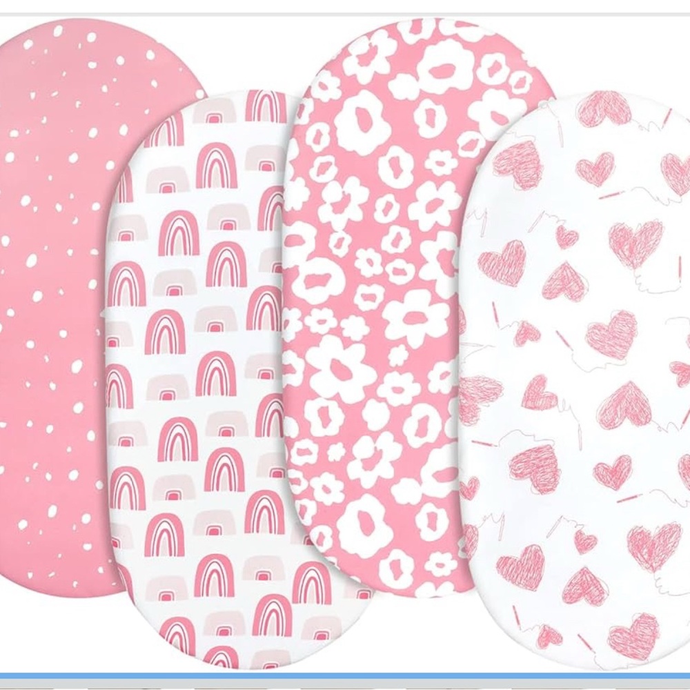 Pink and White Patterned bassinet sheets